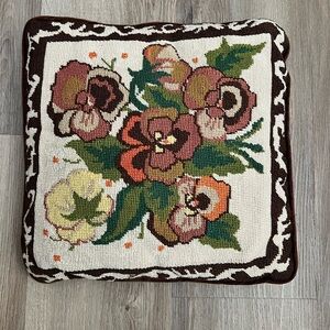 Vintage Floral Pansies Needlepoint Cushion Decorative Pillow
